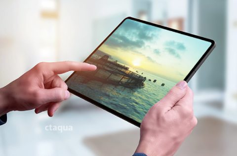 CTAQUA, tablet con imagen de granja de acuicultura
