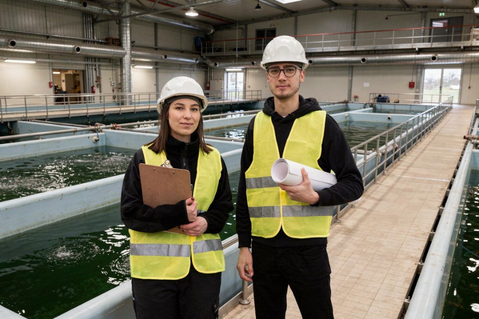 Ingenieros en piscifactoría indoor