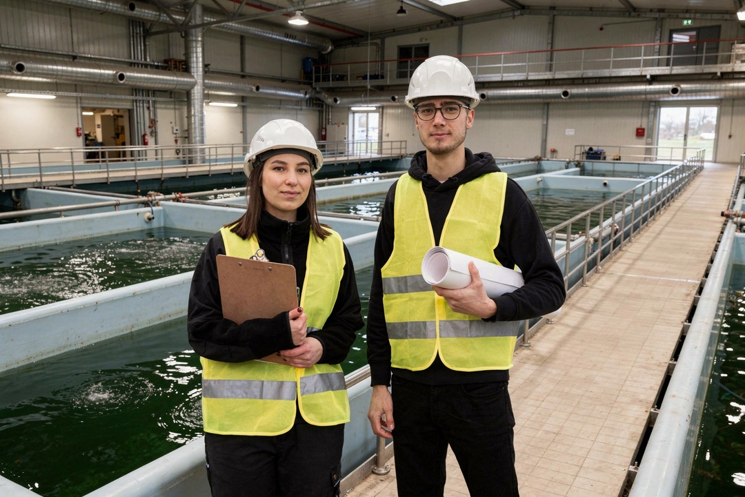 Ingenieros en piscifactoría indoor