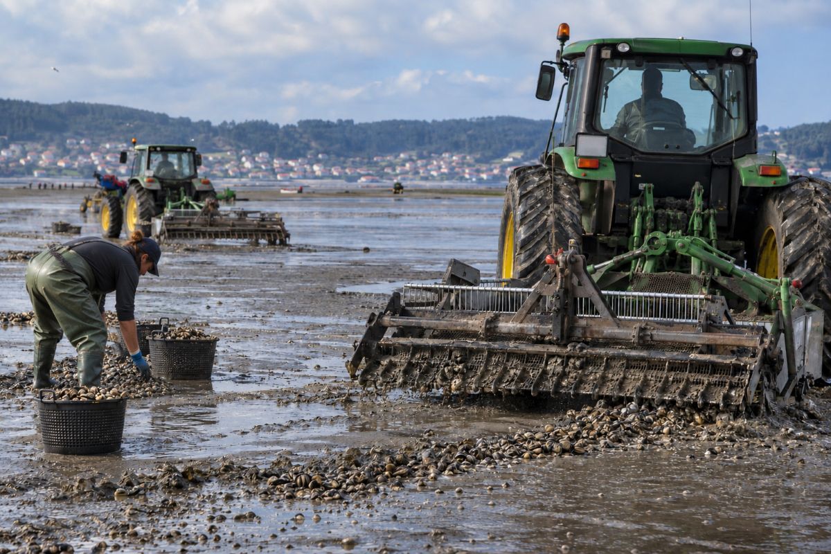 Marisqueo en Galicia con maquinaria