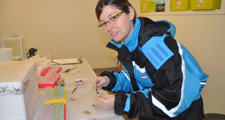Marta Bou Mira en el laboratorio