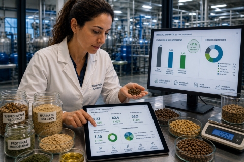 Nutricionista analizando ingredientes pienso