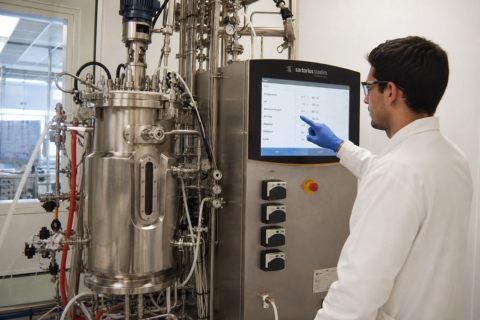 Operario configura fermentador microbial