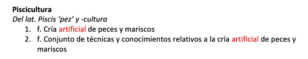 RAE, definición de piscicultura