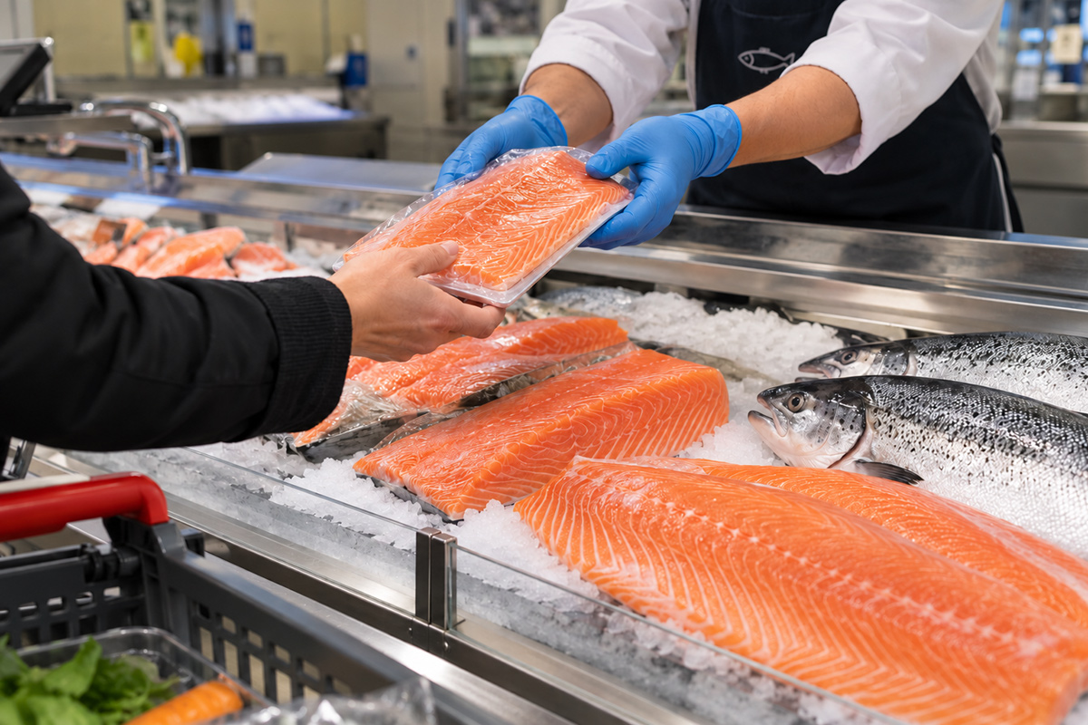 Salmón noruego en supermercado