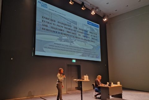 Iria Folgueira durante AQUA 2024 presentando Fishhealth | CTAQUA