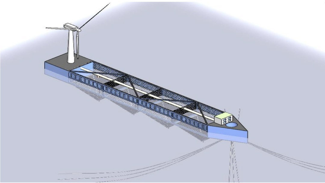 Prototipo granja barco con turbina eólica Prototipo granja barco con turbina eólica