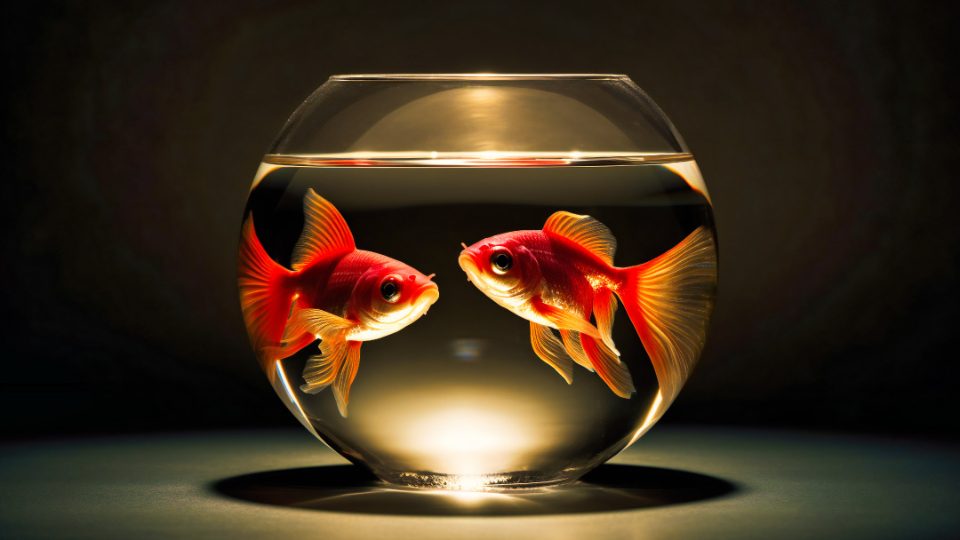 Peces dorados en pecera