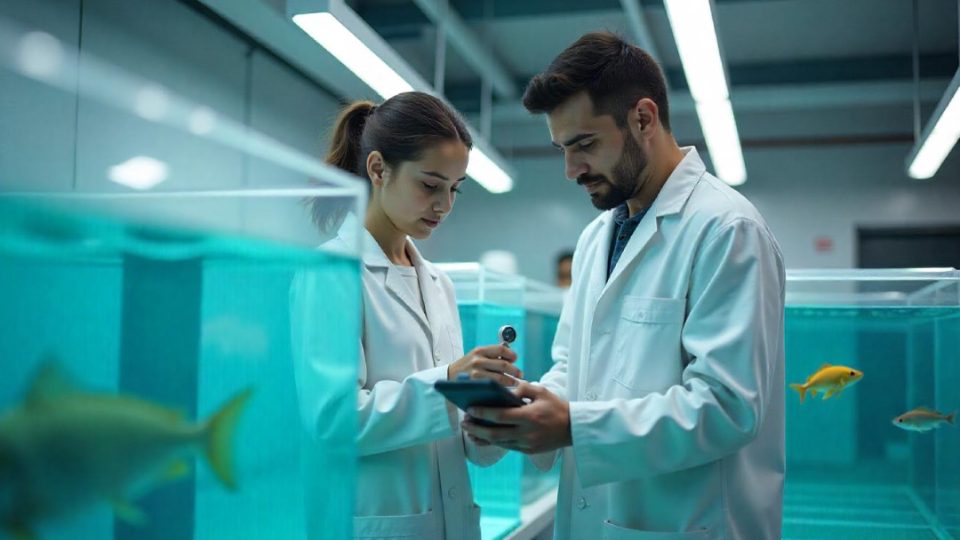 Pareja midiendo parámetros en planta