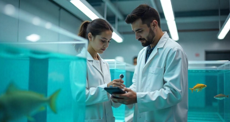 Pareja midiendo parámetros en planta