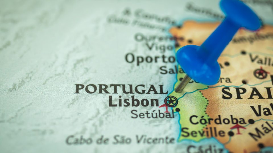 Portugal señalado en el mapa